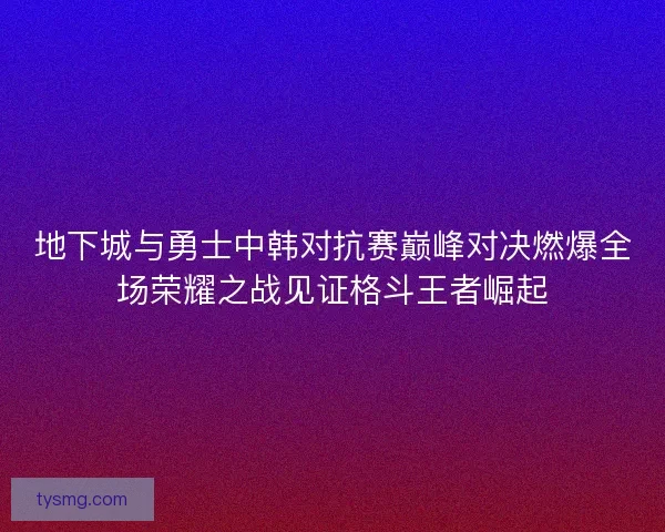 地下城与勇士中韩对抗赛巅峰对决燃爆全场荣耀之战见证格斗王者崛起